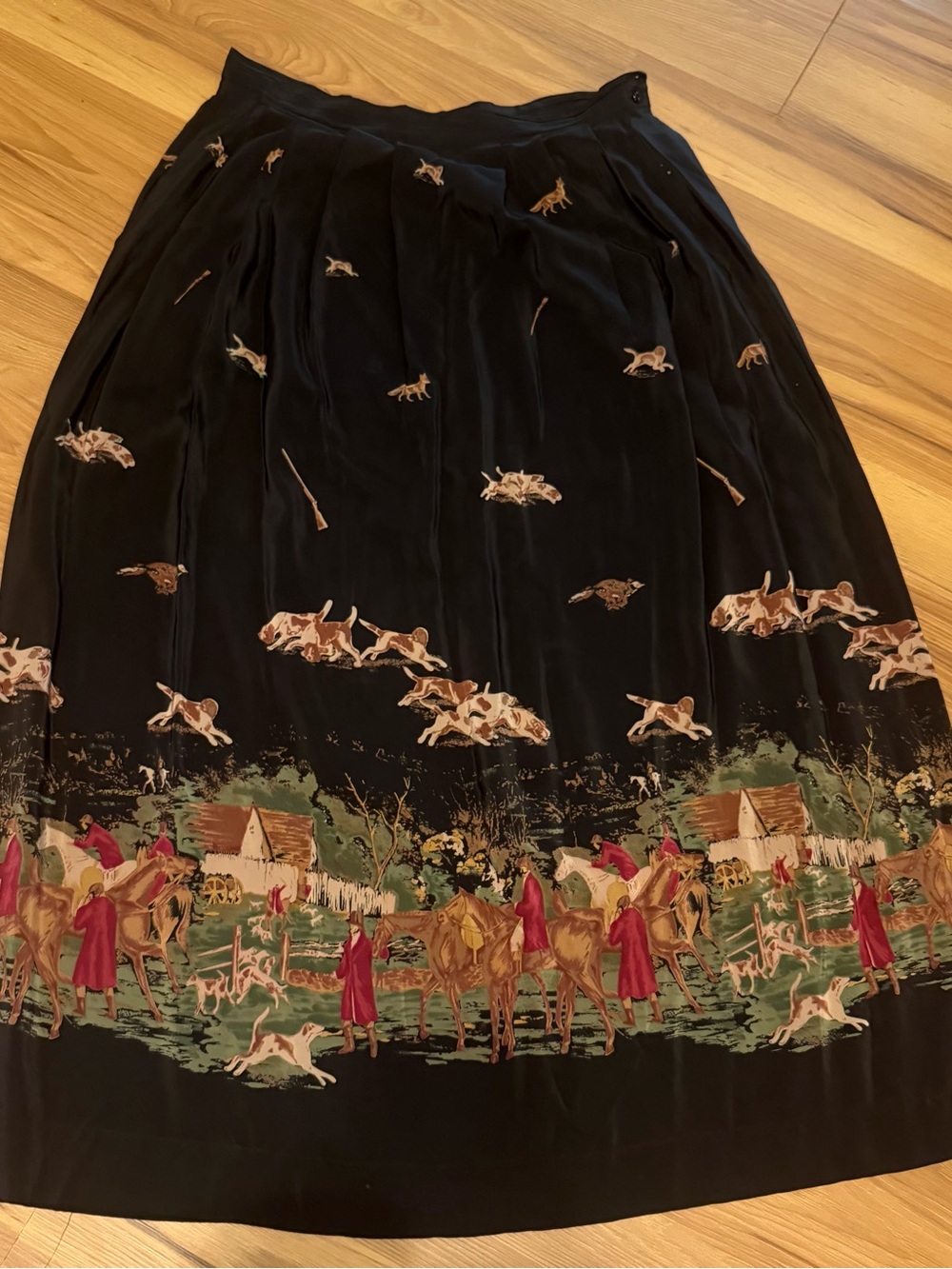 Rare Vintage Jerri Sherman 100% Silk Novelty Fox Hunt & Hounds Sz 12